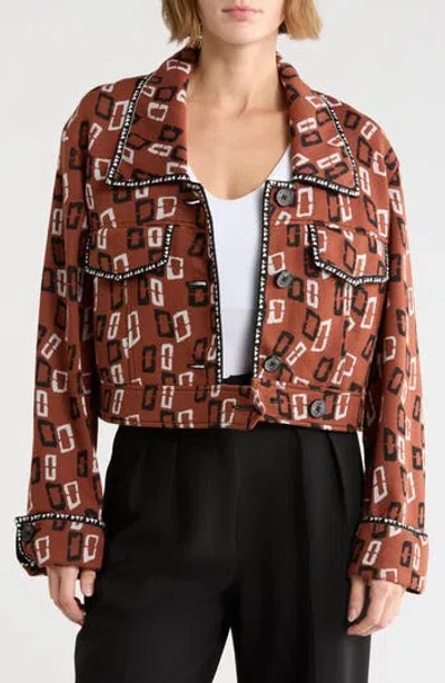 Dvf Lace Crop Shirt Jacket In Chain Spots Brown Med
