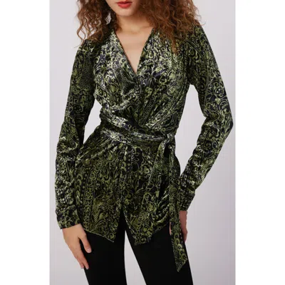Dvf Lagarde Paisley Velvet Wrap Front Top In Green