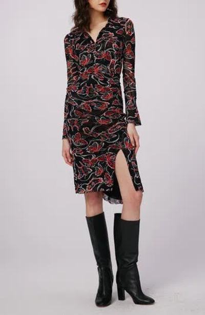 Dvf Lilly Butterfly Print Long Sleeve Mesh Dress In Flutterfly Sm