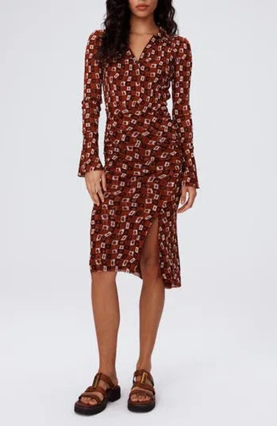Dvf Lilly Geo Print Long Sleeve Mesh Dress