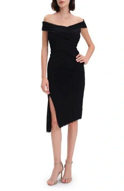 Dvf Lovinia Off The Shoulder Mesh Dress In Black