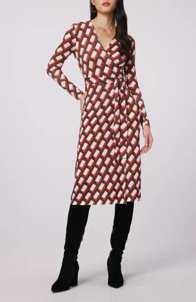 Dvf Luella Geo Print Long Sleeve Merino Wool Blend Wrap Dress In Multi