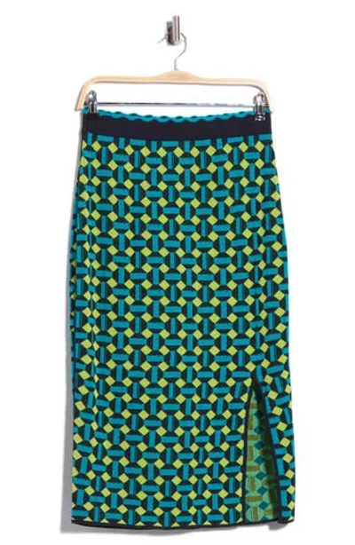 Dvf Lyla Geometric Jacquard Midi Skirt In Green