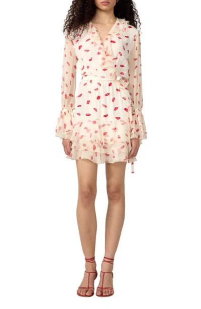 Dvf Marianne Lip Print Ruffle Trim Minidress In White