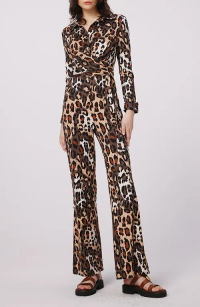 Dvf Michele Long Sleeve Jumpsuit In Jungle Cat