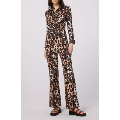 Dvf Michele Long Sleeve Jumpsuit In Jungle Cat Med