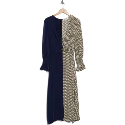 Dvf Michelle Long Sleeve Colorblock Dress In Vintage Logo Ivory/ Navy