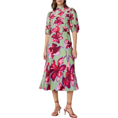 Dvf Nella Floral Mock Neck Midi Dress In Green