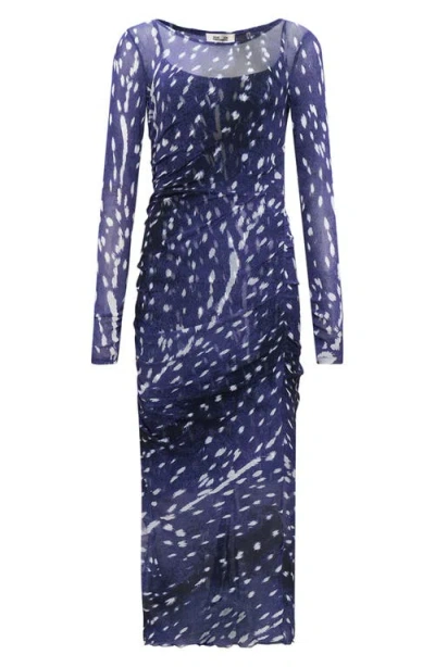 Dvf Oslo Long Sleeve Dress In Fawn Perfect Navy