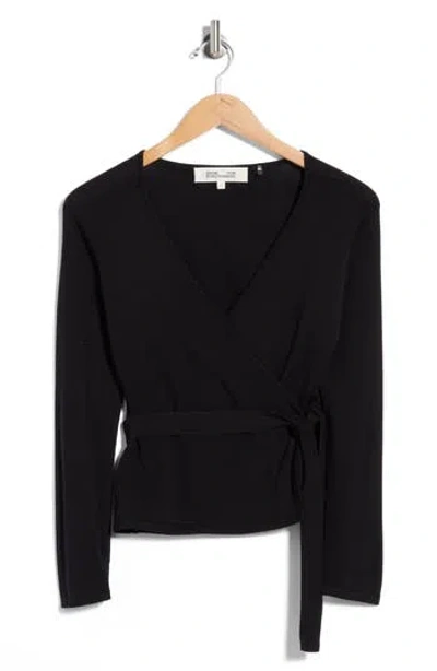 Dvf Ratana Silk Blend Wrap Sweater In Black
