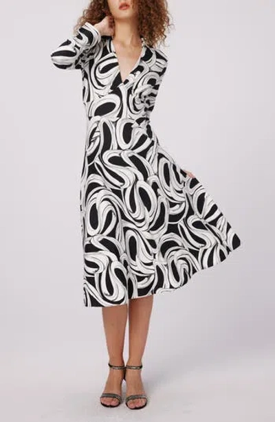 Dvf Ryan Abstract Print Long Sleeve Dress In Black