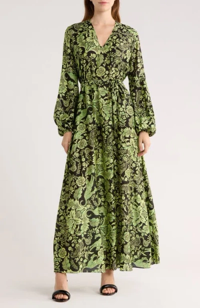 Dvf Sal Floral Tie Waist Maxi Dress In Green