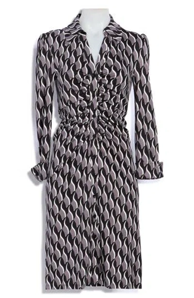 Dvf Sheska Geo Print Knit Shirtdress In Bird Weave Berlin