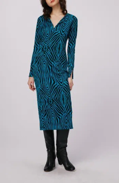 Dvf Sonca Zebra Print Long Sleeve Midi Dress In Blue