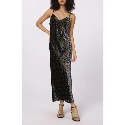 Dvf Trent Tile Print Velvet Burnout Slipdress In Gig Tile Green Burnout