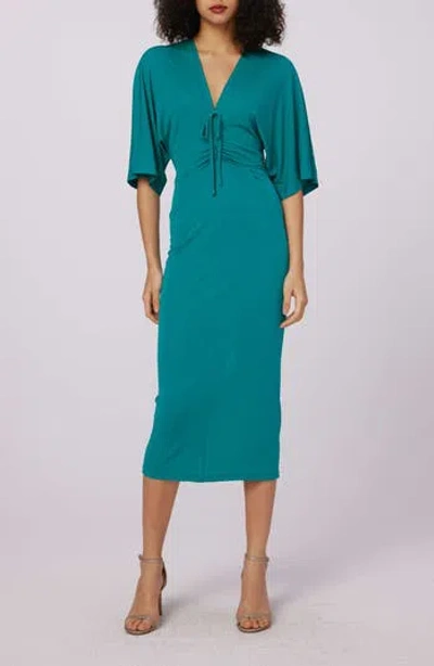Dvf Valerie Center Ruched Midi Dress In Emerald