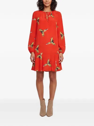 Pre-owned Dvf Vintage Bird-print Mini Dress In Red