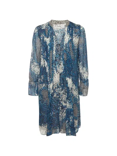 Pre-owned Dvf Vintage Kourtni Printed Silk Mini-dress In Blue