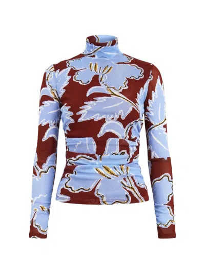Dvf Vintage Logan Floral-print Mesh Top In Brown