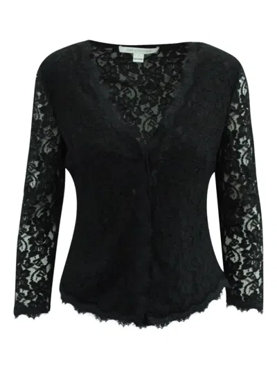 Pre-owned Dvf Vintage Long-sleeve Lace Blouse In Black