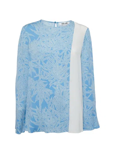 Pre-owned Dvf Vintage Printed Long-sleeve Top In Blue