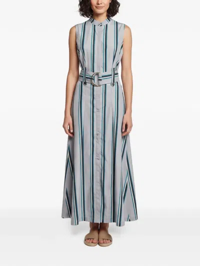 Pre-owned Dvf Vintage Striped Belted Maxi Dress In Grey