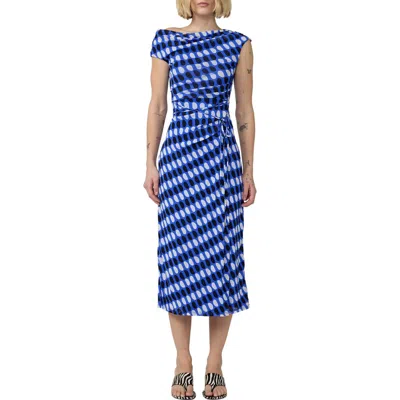 Dvf Wittrock One-shoulder Dot Print Mesh Dress In Blue