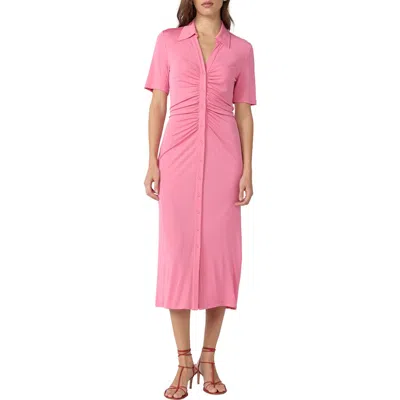 Dvf Zoey Short Sleeve Ruched Shirtdress In Brown