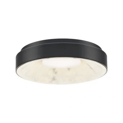Dweled Crackle Dimmable Led Flush Mount With Faux Alabaster Shade, 3000k Color Temperature In Black