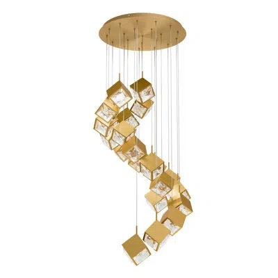 Dweled Ice Cube 21 - Light Cluster Tiered Led Pendant In Aged Brass