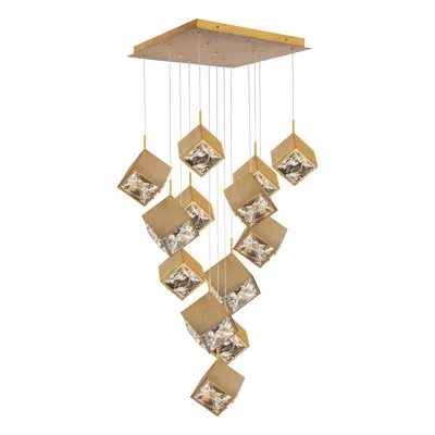 Dweled Ice Cube Square 13 - Light Led Cluster Pendant In Aged Brass