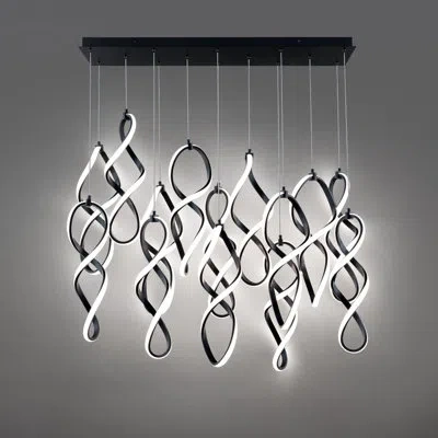 Dweled Interlace Linear 14 - Light Led Cluster Pendant In Black
