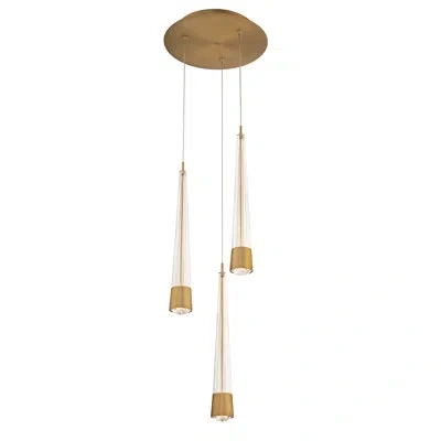 Dweled Quill Round 3 - Light Led Cluster Pendant In Aged Brass