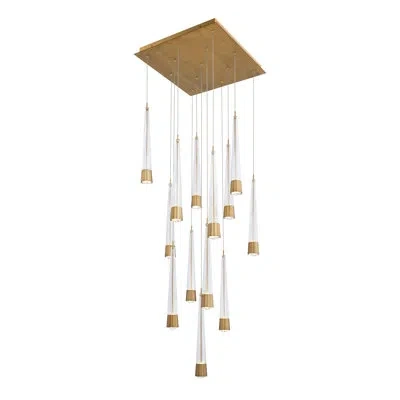 Dweled Quill Square 13 - Light Cluster Pendant In Aged Brass