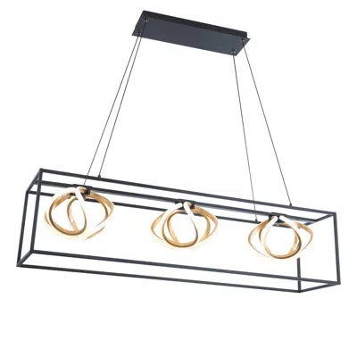 Dweled Sinclair Dimmable Led 3 Light Linear Pendant 3000k In Black/gold Leaf In Black,gold