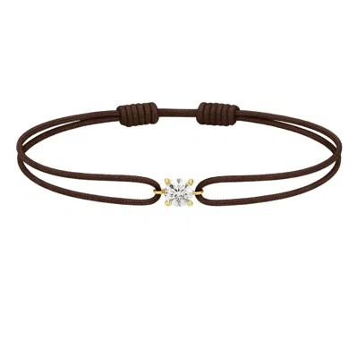 Dyamka Women's Brown / Silver Diamond Brown Cord Bracelet White Gold In Brown/silver