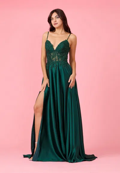 Dylan And Davids Long Chiffon Lace Illusion Formal Prom Dress In Green