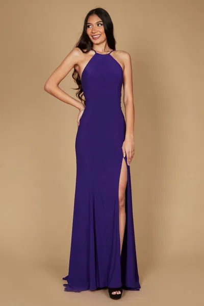 Dylan And Davids Long Fitted Open Back Jersey Prom Dress In Blue