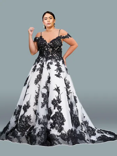 Dylan And Davids Long Off Shoulder Plus Size Wedding Dress In Black