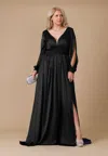 Dylan And Davids Long Open Sleeve Satin Formal Dress In Black