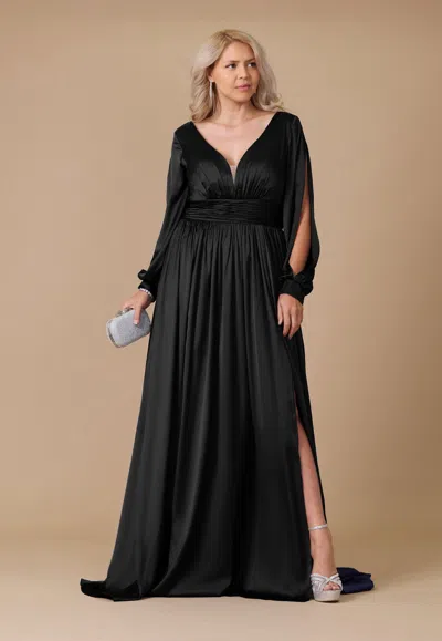 Dylan And Davids Long Open Sleeve Satin Formal Dress In Black