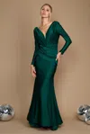 Dylan And Davids Long Sleeve Formal Fitted Evening Dress In Green