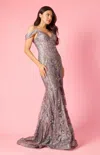 Dylan And Davids Off Shoulder Sequin Corset Formal Dress In Gray