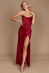 Dylan And Davids Satin Corset Bodice Long Formal Dress In Red
