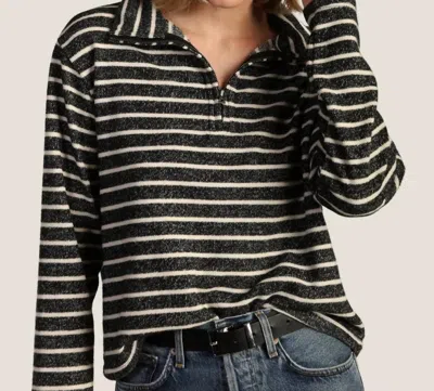 Dylan Brix Striped Quarter Zip Pullover In Black/white In Multi