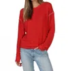 DYLAN BRUSHED WAFFLE BLANKET STITCH SWEATSHIRT IN RED
