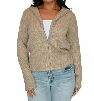 Dylan By True Grit Hooded Knit Zip Up Jacket In Light Brown