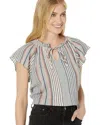 Dylan By True Grit Rae Down To Earth Top Women's Gray Striped Blouse Jdm941 In Brown
