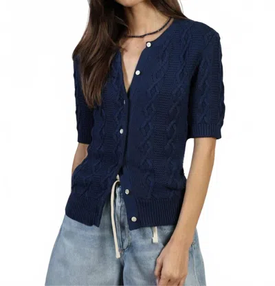 Dylan Cable Knit Cardigan In Navy In Blue