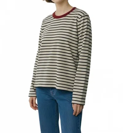 Dylan Charlie Stripe Tee With Contrast Collar In Oat/brick In Gray